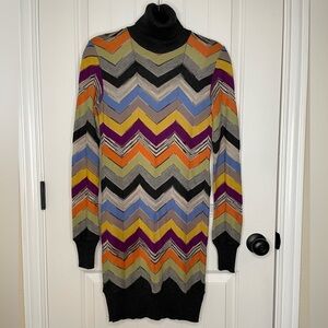 M Missoni Striped Wool Knit long sleeve Zigzag Sweater Short Mini Dress Size 4